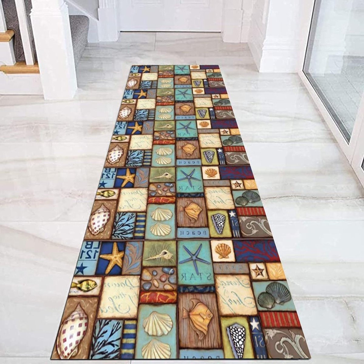 Modern geometrisch gangtapijt voor de entree, rechthoekig, 80 x 350 cm