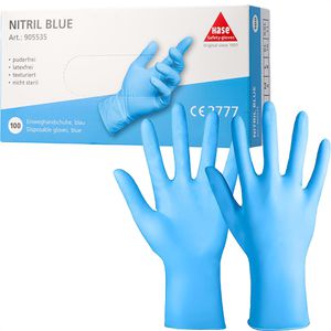 Hase Einmalhandschuhe Nitril, blau, 100 Stück, Nitril, chemikalienbeständig, lebensmittelecht, Größe L