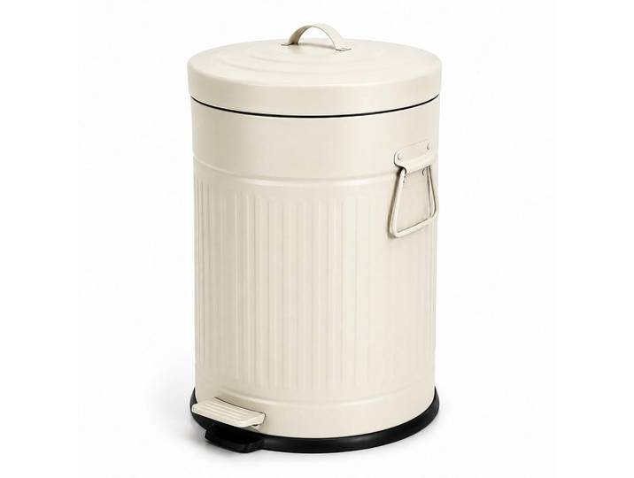 Relaxdays Mülleimer Beige Tretpedal 20 l, Metall, Kunststoff, 29.5x47x29.5 cm, Badaccessoires, Abfalleimer