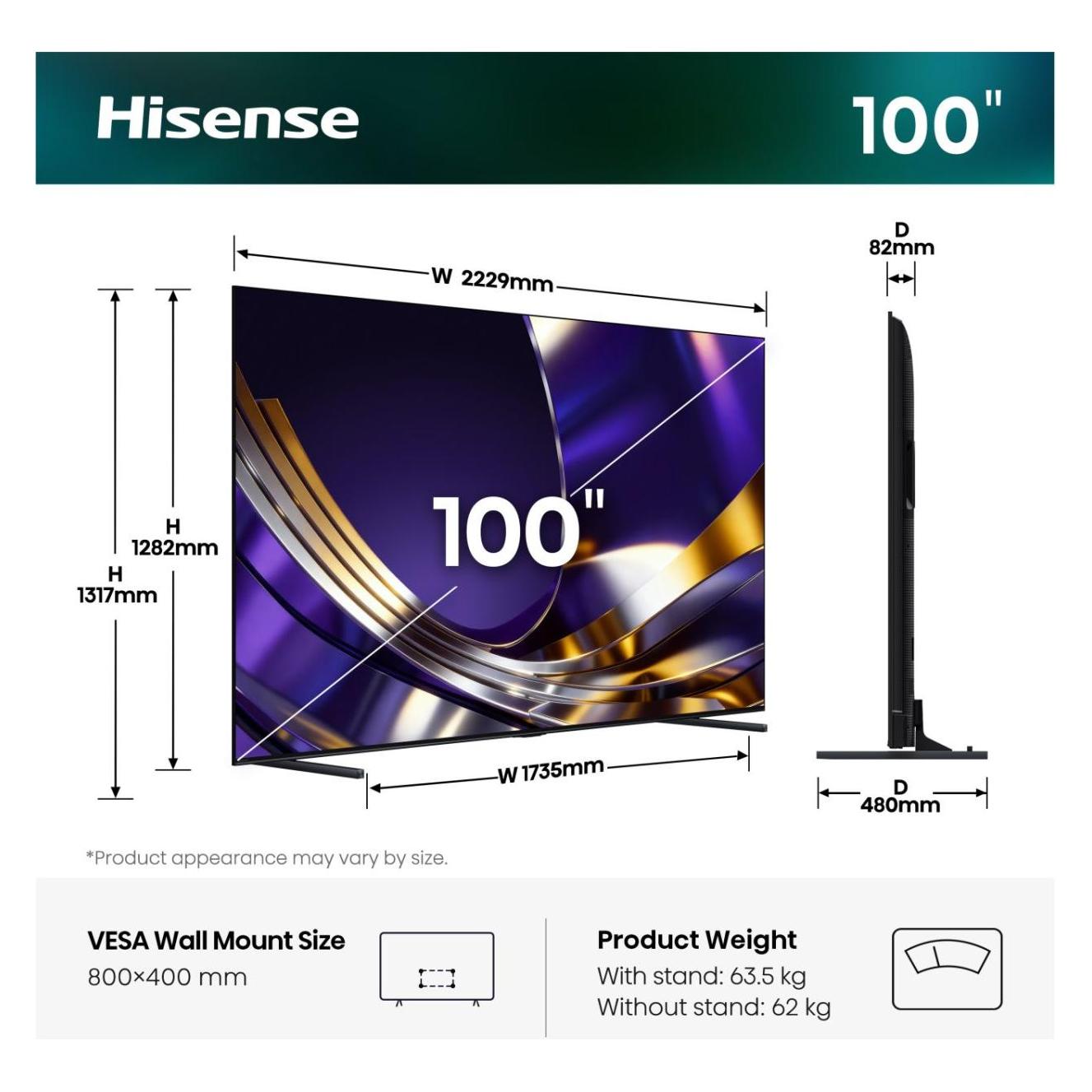 Hisense Fernseher ULED (Mini LED) 100U7S PRO Smart TV 4K 165Hz (100", Mini-LED, ULED, 4K) (100U7S PRO)