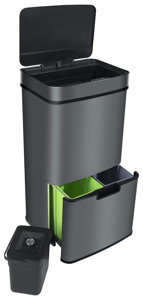 Mülleimer - Automatische Sensortechnik - 72 Liter - Edelstahl - Mattgrau