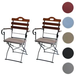 2er-Set Biergartenstuhl HWC-J40, Klappstuhl Gartenstuhl, Gastronomie-Qualität Akazie ~ braun, Polster hellbraun
