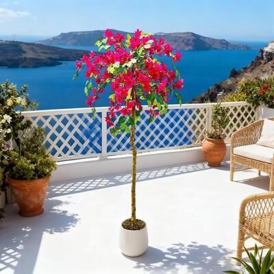 YUN 120 cm Artificial Bougainvillea Tree with Wood Trunk
