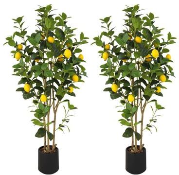 Garvee 2 Pack 4 Ft Artificial Lemon Trees, Triple Trunk, White/Black