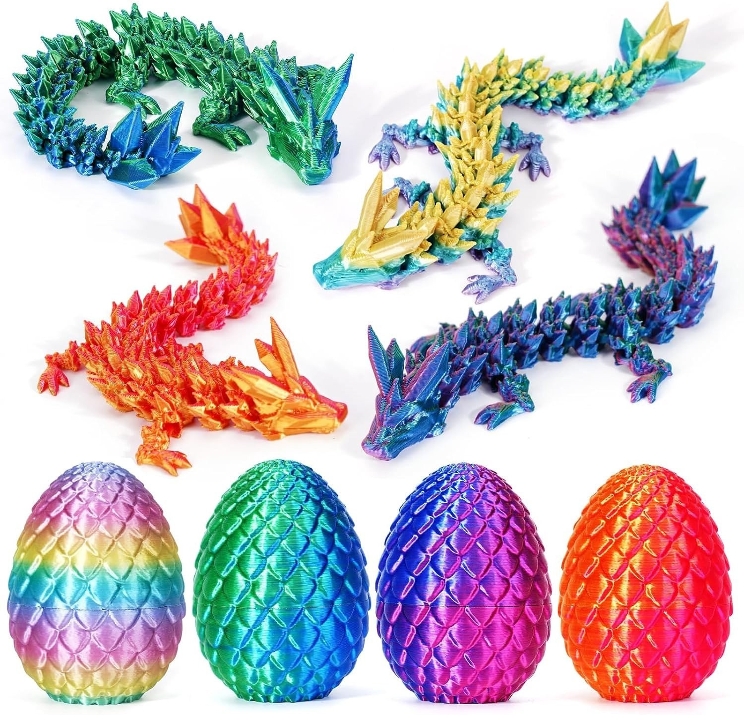 Set van 4 3D Draken met Ei - Beweegbaar Fantasy Speelgoed en Decoratie voor Tieners en Volwassenen