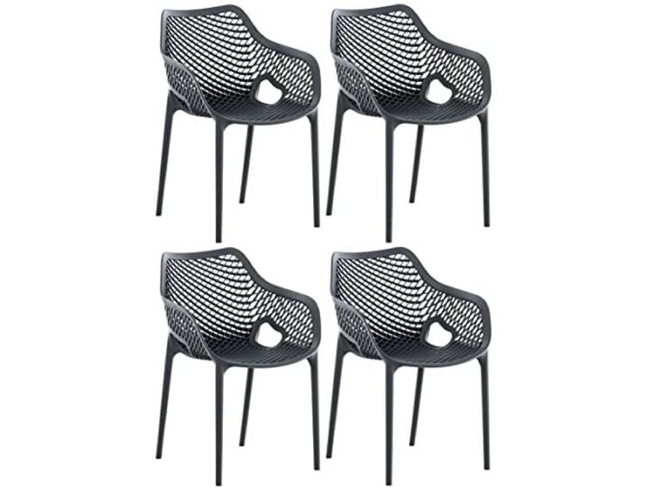 CLP Gartenstuhl 4er Set, stapelbare wetterfeste Kunststoffstühle für Terrasse & Garten, modern mit Armlehnen, Gestell grau, Air XL, Farbe:dunkelgrau