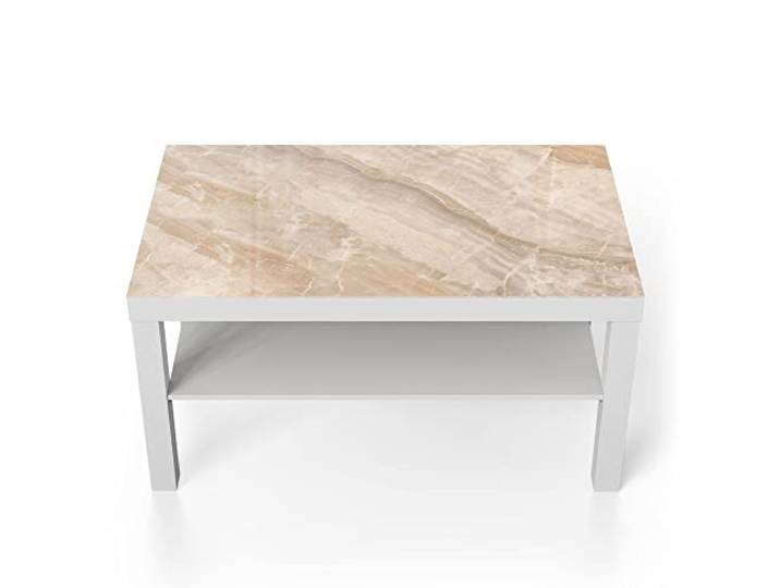 DEQORI Glastisch weiß groß 90x50 cm Motiv Helle Marmorfläche ausgefallener Beistelltisch aus Glas Hochglanz Couchtisch fürs Wohnzimmer moderner Couch Tisch mit Design