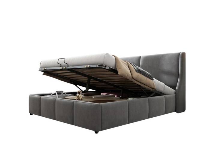 Grau Polsterbett 180 x 200 cm Doppelbett mit hydraulischem Funktionsbett und Ohrförmigem Kissenkopfteil