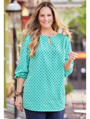Plus Size Women's Liz&Me® Keyhole Top by Liz&Me By Catherines in Clover Green Geo (Size 6X)