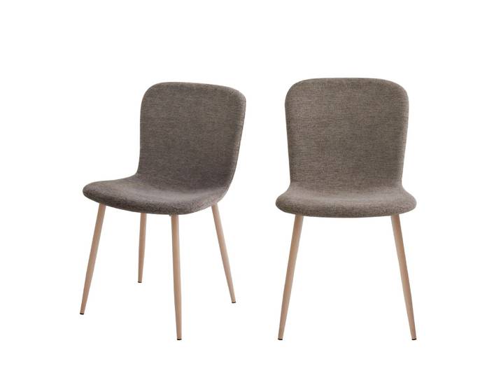 Lot de 2 chaises en tissu piètement effet bois - marron
