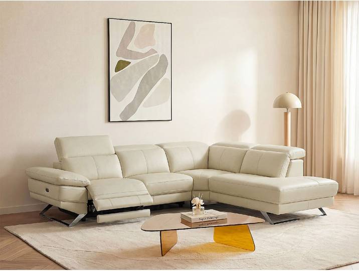 Ecksofa Relaxsofa elektrisch - Ecke rechts - Rindsleder - Beige - PUNO II