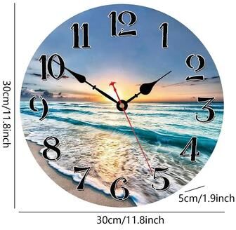Inspired Living Blue Coastal Wall Clock 10 Inch Silent Non Ticking Beach Decor Clock c