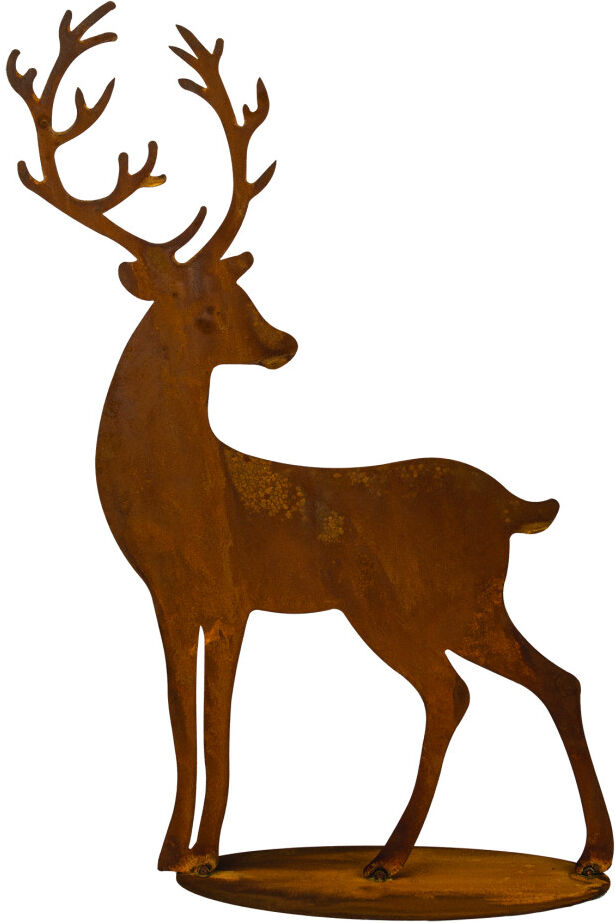 Badeko Gartenfigur Hirsch Leon mit Bodenplatte Stahl 76 x 60 cm braun