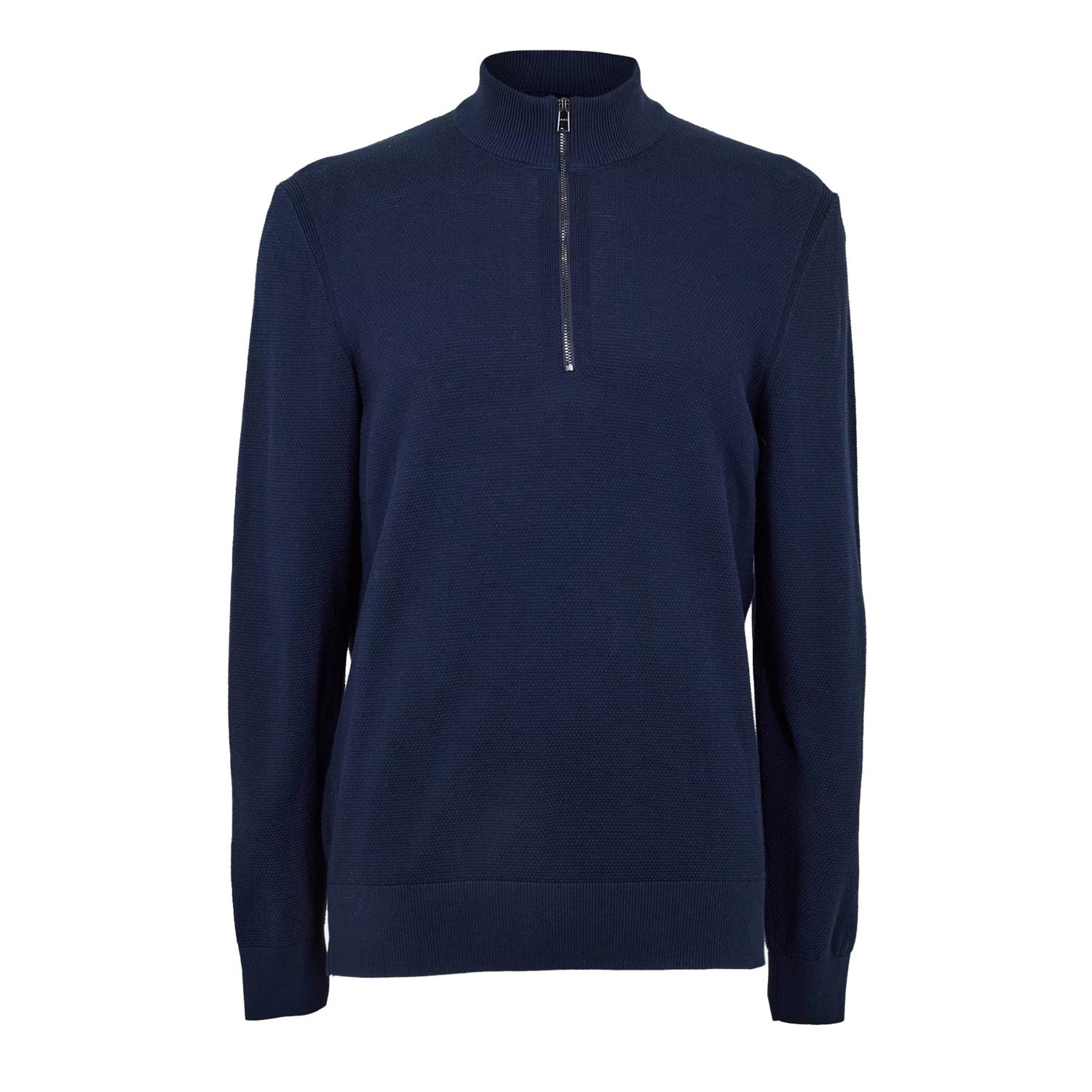 Boss Heren Ebrando-P gebreide trui met halve rits (Donkerblauw)