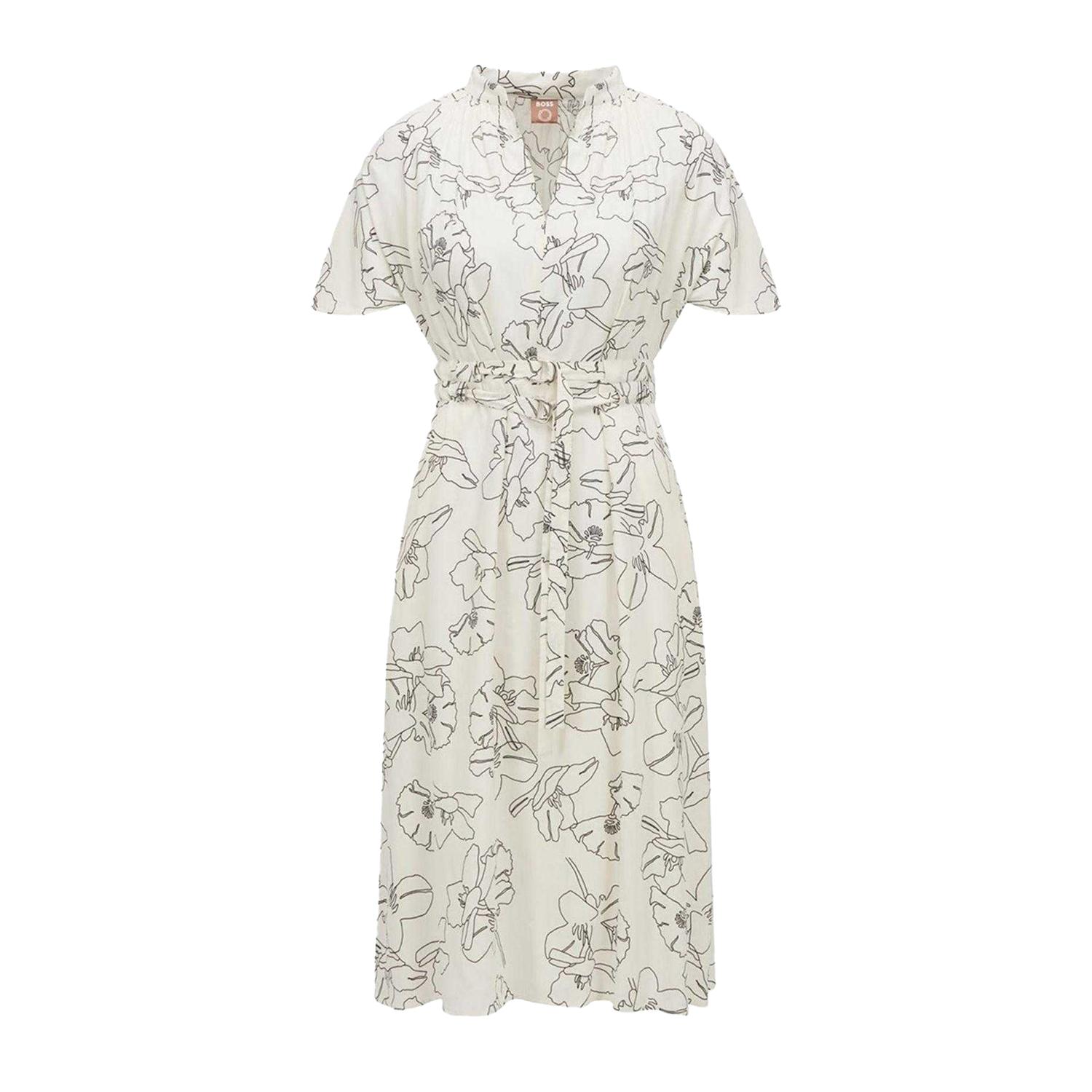 Boss Dames Dalluah Bloemen V-Hals Jurk (Crème/Zwart)