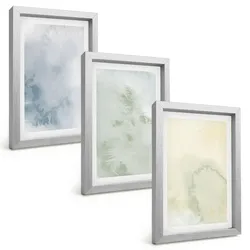 BILDER SET 3er Set - 20x30 cm Silberner Rahmen - Pastellfarben auf Leinwand
