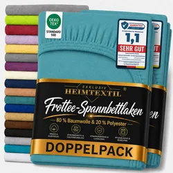 EXKLUSIV HEIMTEXTIL Doppelpack Frottee Spannbettlaken 200 x 220 cm Türkis