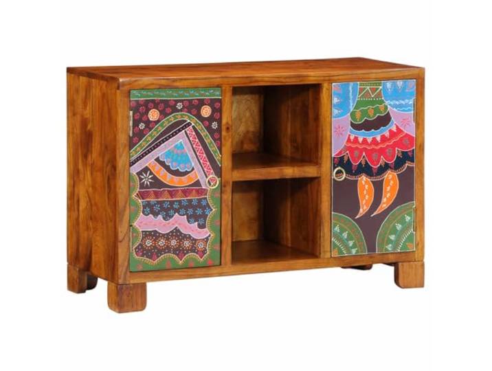 GFMGUEMV Sideboard Mehrfarbig 90x35x60 cm Massivholz Akazie Handbemalt, lebendige Farben, vielseitig nutzbar, natürliche Maserung, robustes Akazienholz, wandmontierbar