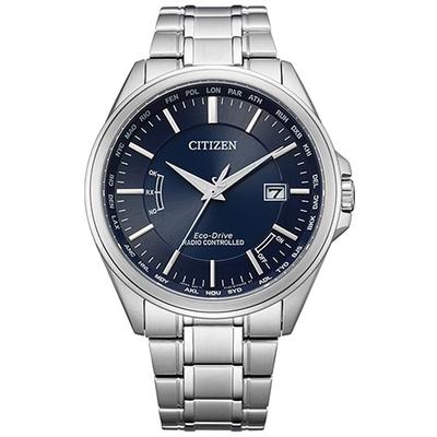 Funkuhr CITIZEN, silber (silberfarben, dunkelblau, dunkelblau), Armbanduhren, Herren, silberfarben, Funkuhr, Armbanduhr, Herrenuhr, Solar, Edelstahlarmband, Saphirglas, Datum