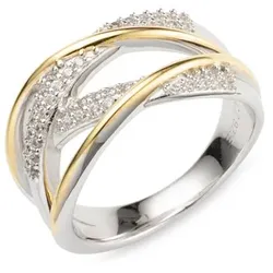 DIAMONIQUE® Ring = 0,21ct Brillantschliff Silber Bicolor-Optik
