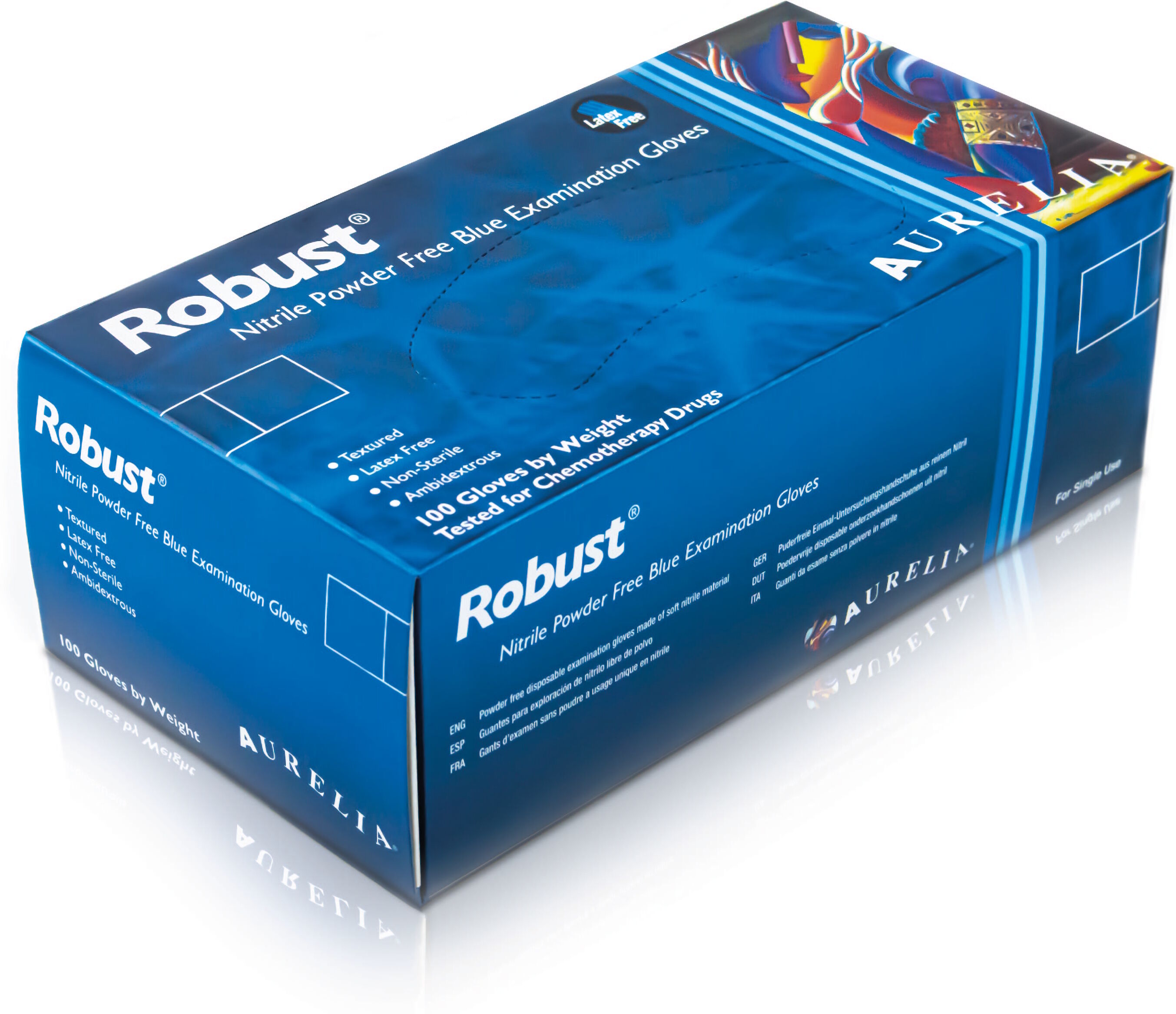 Aurelia Gloves Aurelia Robust blå pudderfri nitrilhandske, 4,5 mil (100 stk) Medicinsk udstyr 100 stk