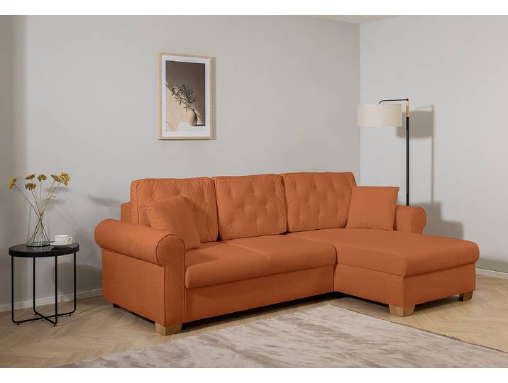 Ecksofa mit Schlaffunktion Kupfer/Braun Bouclé Stoff Gerlis 266 x 92 x 161cm Longchair beidseitig montierbar mit Schlaffunktion Modern