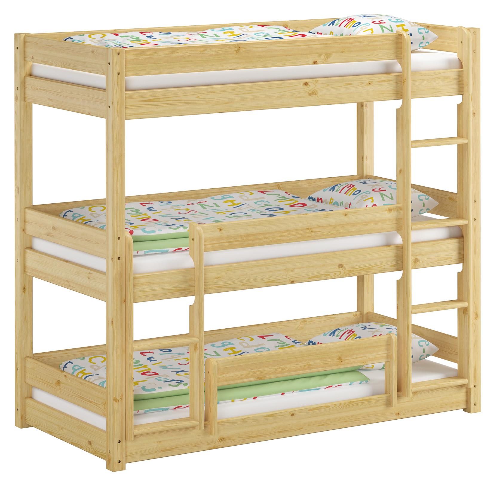 Dreier-Etagenbett für Erwachsene Stockbett für drei Personen 90x200 Kiefer Massivholz V-60.03-09Rollrost inkl.
