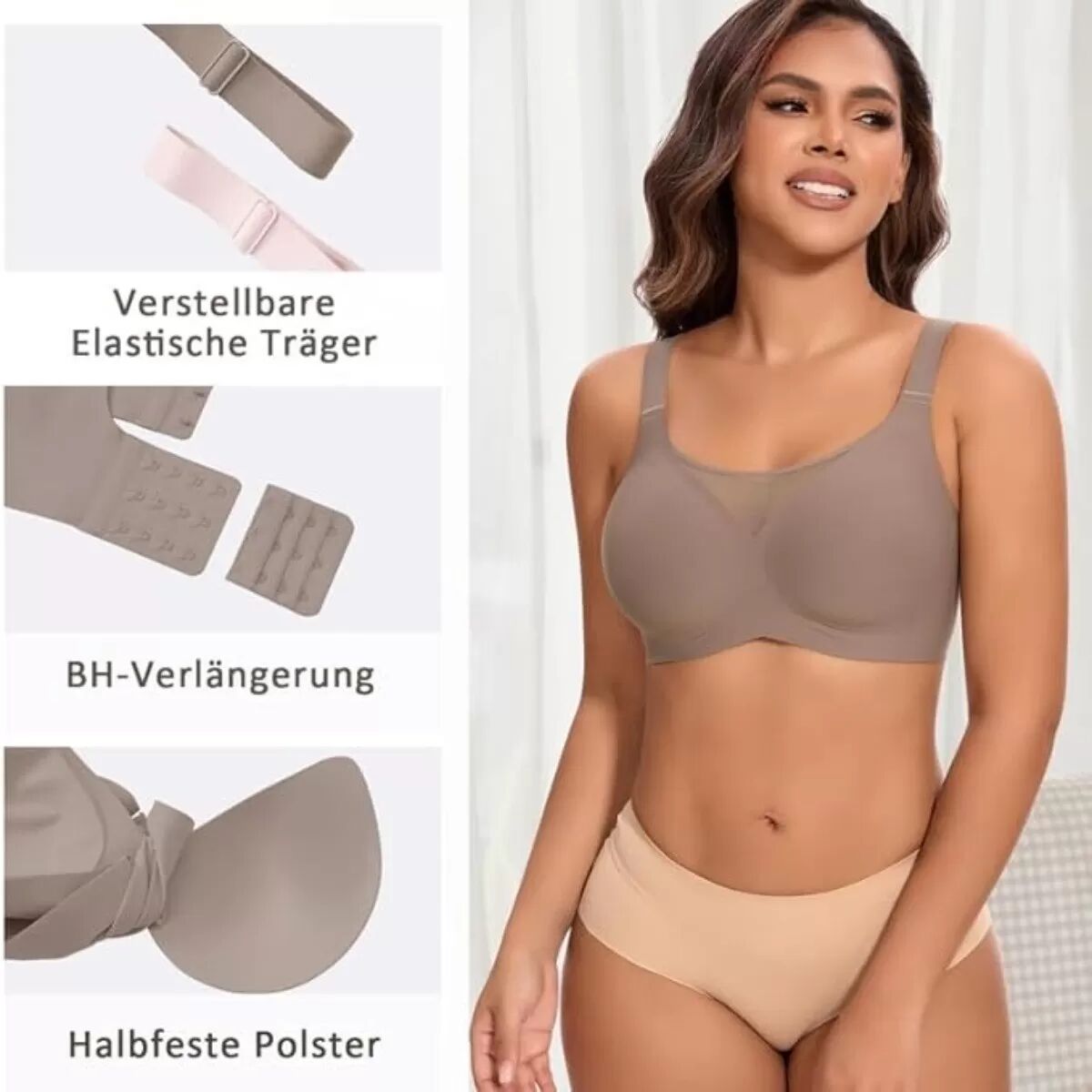 INF Kabelloser Push-Up-BH mit 3D-Cup-Unterstützung - Ideal für Komfort in großen Größen Grau