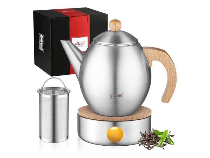 LuxusKollektion Teekanne Teekanne Edelstahl 1200ml Stövchen Teebereiter Typ8 Edelstahl Teekanne