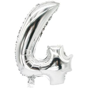 Papstar Luftballons 86834 Zahlenballon 4, silber, Folienballon, 20 x 35 cm