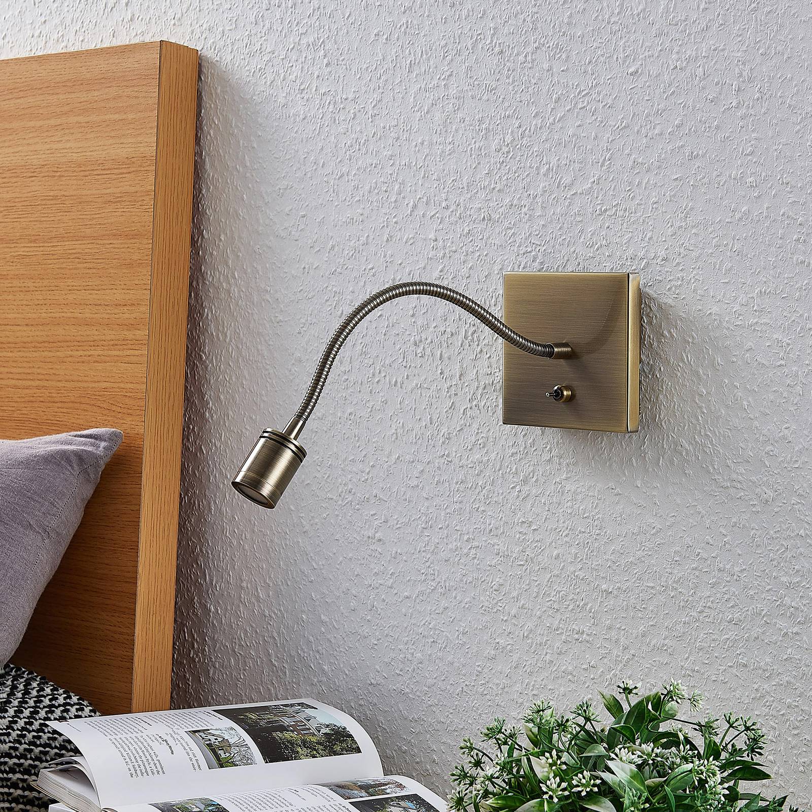 LED Wall Light Mayar Lindby, Bronze / antique brass, Bedroom, metal, Modern, Wall Light