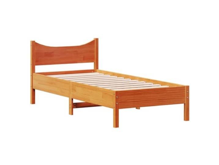 KTHLBRH Einzelbett aus massivem Kiefernholz Braun Wachs 75 x 190 cm Lattenrost aus Sperrholz inklusive, Tragkraft 90 kg, Kopfteil für Rückenstütze, modernes Zimmer