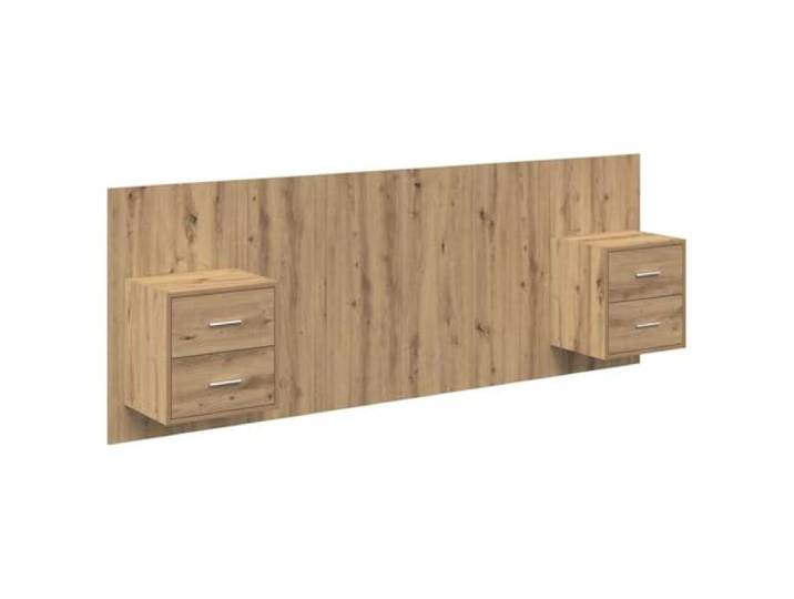 Kopfteil mit 3 Nachttischen aus handwerklicher Eiche, aus technischem Holz Wandmontage, integrierte Schränke, Metallgriffe, einfache Reinigung, zeitgenössischer Stil, Holztechnik