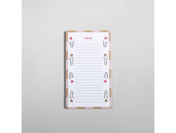 Memotafel mit Linien, Schachbrettmustern und bunten Blumen