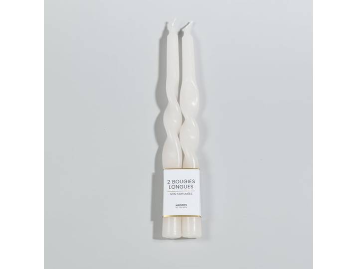 Lange, gedrehte weiße Kerzen (x2)