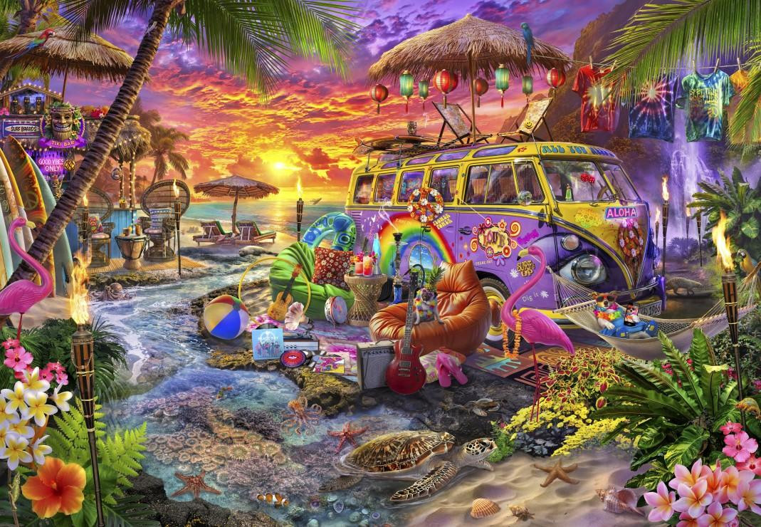 Bluebird Puzzle Hippie Beach Puzzel met 1000 stukjes en kleurrijk strandthema