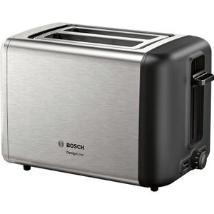 Bosch Toaster DesignLine TAT3P420DE, mit 6 Röststufen, silber, 970 W, Edelstahl, mit Brötchenaufsatz, für 2 Scheiben