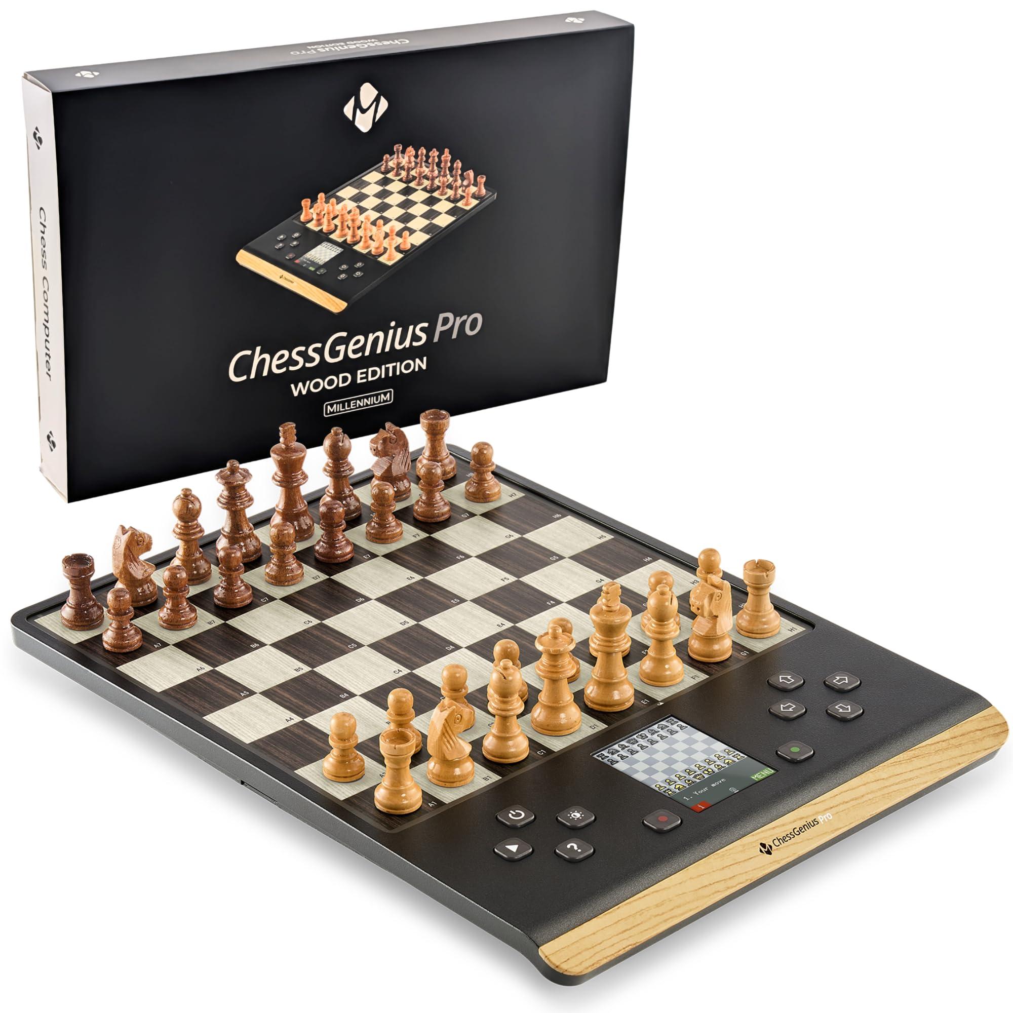 Schachcomputer ChessGenius Pro Wood Edition, Holzfiguren, KI-Lernhilfe
