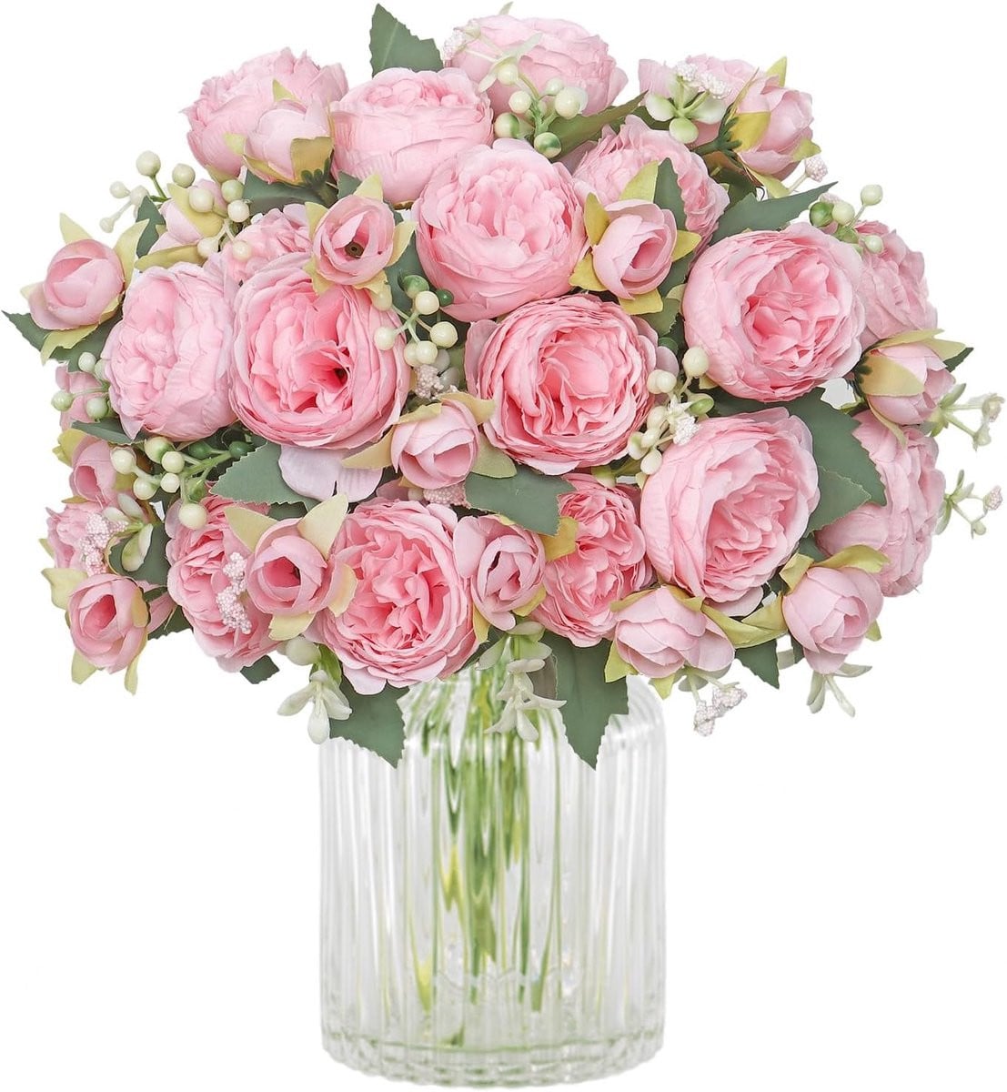 SnelShoppen Kunstbloemen Peony Boeket - 4 Bundels Zijde Peonies - Licht Roze