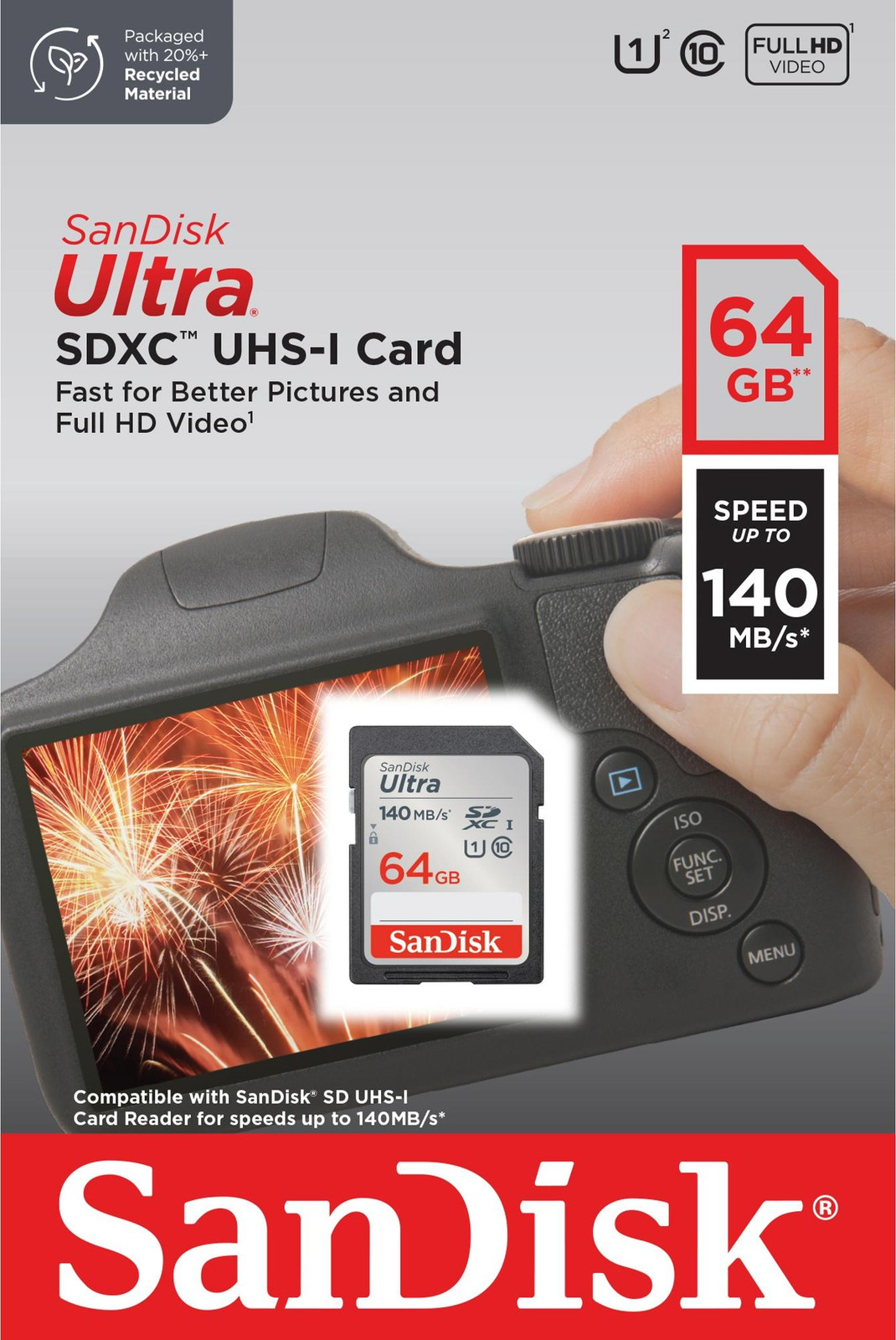SanDisk Ultra SDXC UHS-I SD kaart, 64GB, 140MB/s