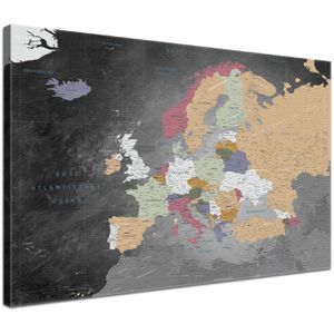 Lana-KK Europakarte Schiefergrau, mit Holzrahmen, Pinnwand aus Baumwoll-Gewebe, politische Karte, 120 x 80 cm