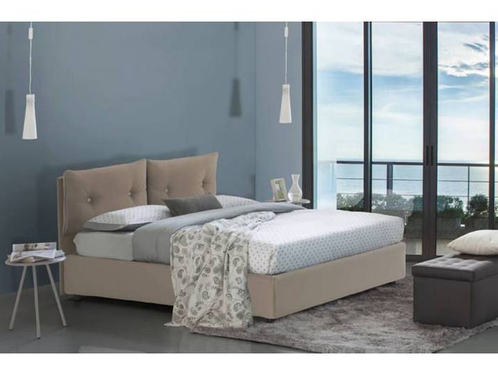 Lit simple Chantal - Talamo Italia - Lit conteneur en cuir écologique - Matelas inclus - Tourterelle