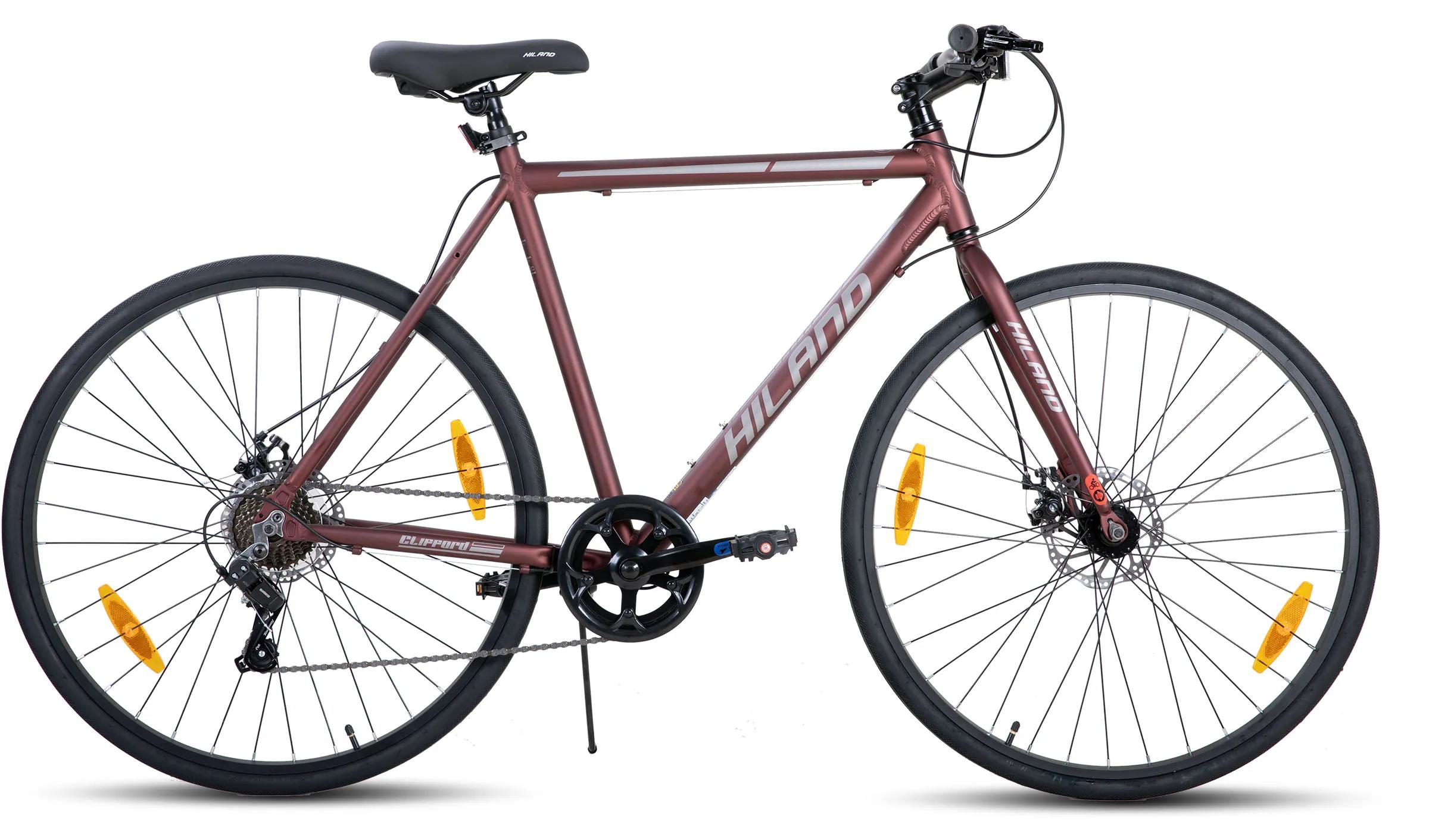 Rennrad Unisex 71 cm - Renn- und Citybike - 7 Gänge - Leichter Aluminiumrahmen - Mechanische Scheibenbremsen vorn hinten - Größe L - Rot