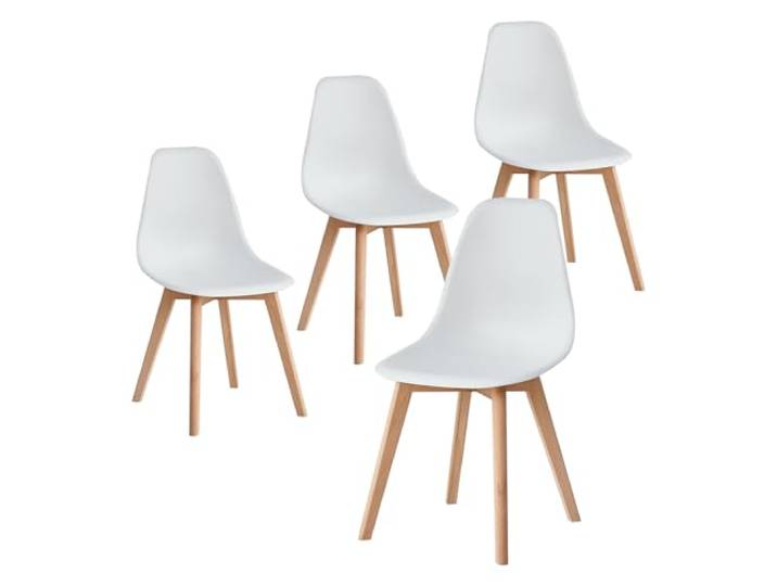 HJhomeheart Esszimmerstühle, Bürostühle, Beine aus massivem Buchenholz, 4er-Set, ideal für Esszimmer, Hochzeit, Wohnzimmer, Bar (Weiß/4)