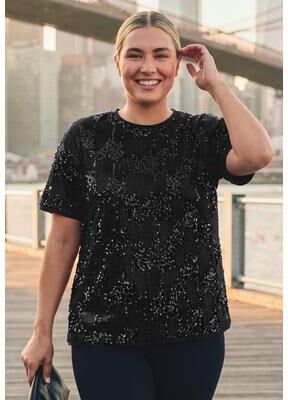 Plus Size Women's Katrina Sequin Tee by Avenue in Black Sequin (Size 20)
