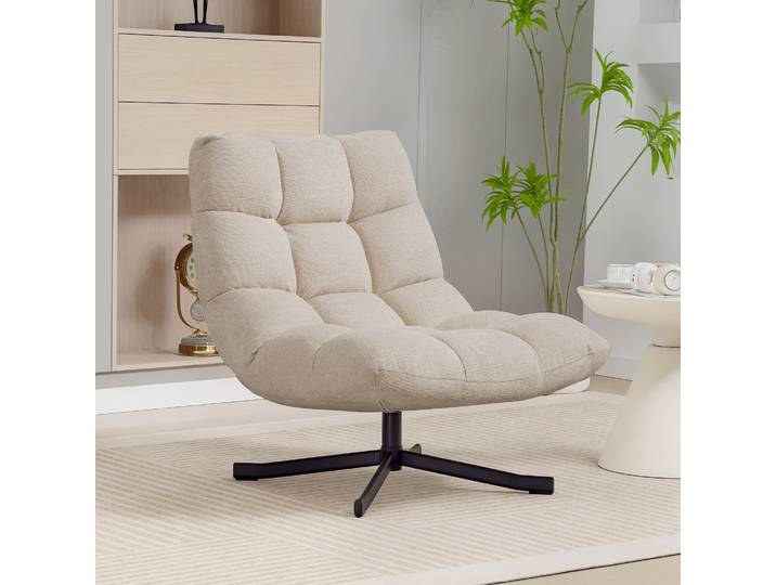 HOMCOM Fauteuil Pivotant Tissu Imperméable Salon 75x95x90cm Crème