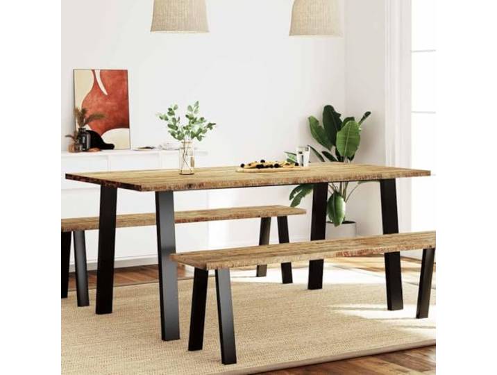 HEFZGDB Massiver Akazienholz Esstisch 150x90x75 cm mit Metallbeinen, Industriestil Tischplatte für Esszimmer und Küche, Robustes Hartholz und langlebiges Design.