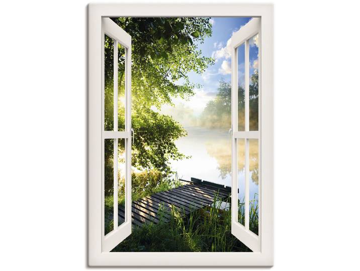 Wandbild ARTLAND Fensterblick Angelsteg am Fluss , weiss (farbe bild(er): weiß), B:70cm H:100cm, Bilder, Wandbild, als Alubild, Leinwandbild, Poster in verschied. Grössen