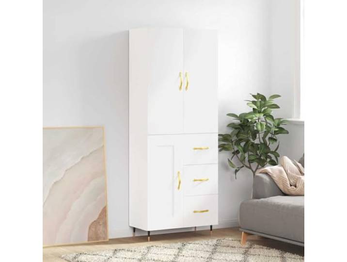 HEFZGDB Stauraum Schrank für Wohnzimmer, Aufbewahrungsschrank mit Metallfüßen, Highboard Weiß modernes Design aus Holzwerkstoff langlebig mit Wandhalterung für Sicherheit