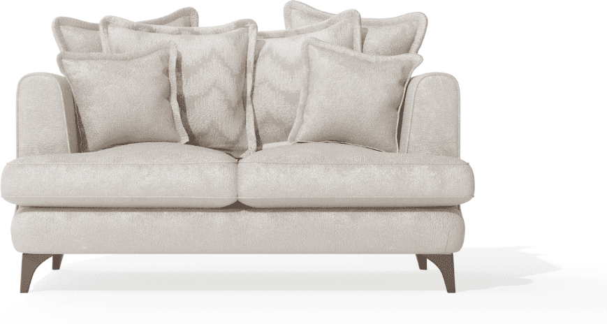Gisele Oyster Textured Chenille, Pillowback Sofa Range With Walnut Legs, 2 Seater